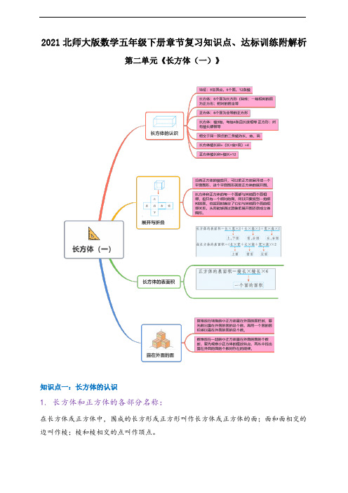 2021年北师大版数学五下第二单元《长方体(一)》章节复习知识点、达标训练附解析