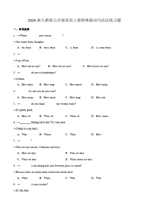 2024新人教版七年级英语上册特殊疑问句语法练习题