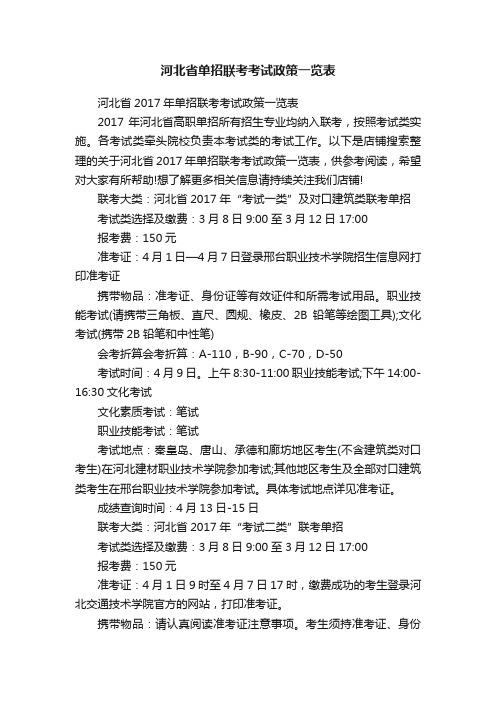 河北省单招联考考试政策一览表