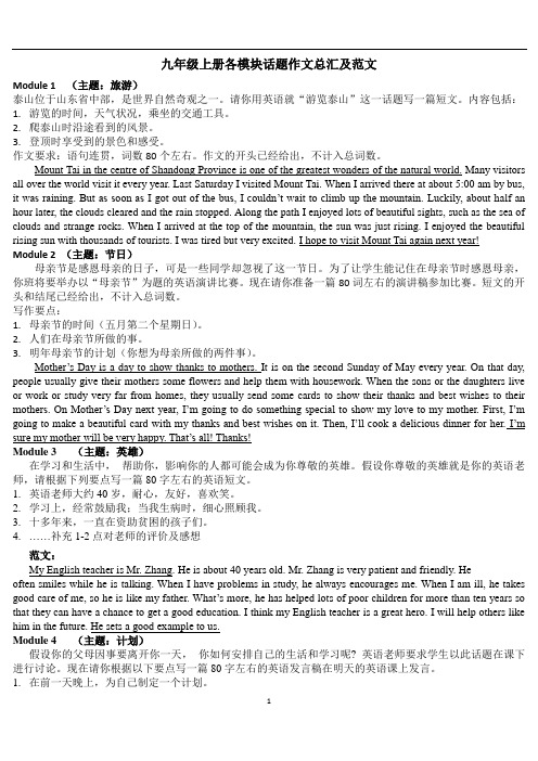 外研版英语九年级上册 Module1-12作文范文