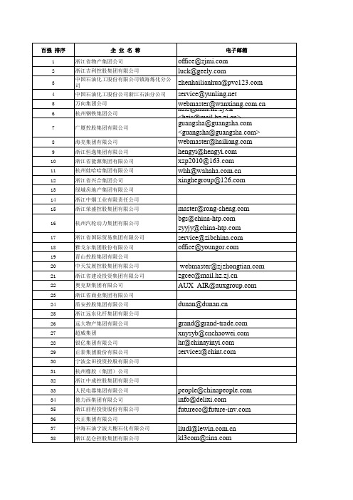 2013浙江省100强名单