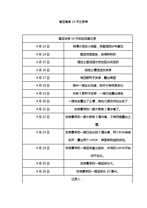 黄豆高度14天记录表