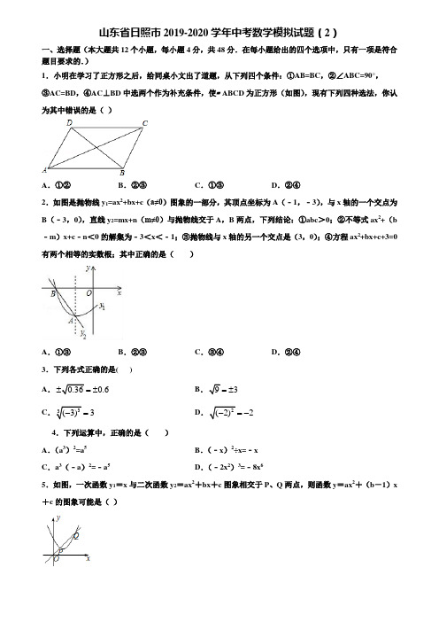 山东省日照市2019-2020学年中考数学模拟试题(2)含解析