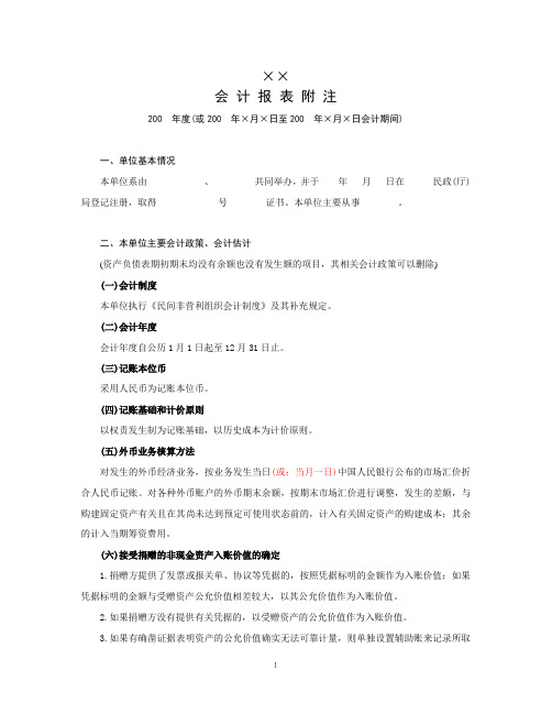 民间非营利组织会计报表附注样式.