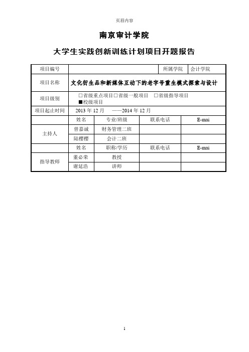 南京审计学院大学生实践创新训练计划项目开题报告