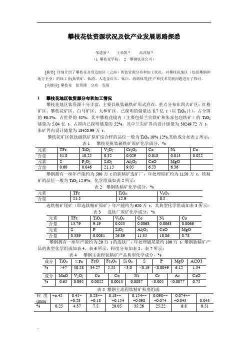 攀枝花钛资源状况及钛产业发展思路探悉(修)