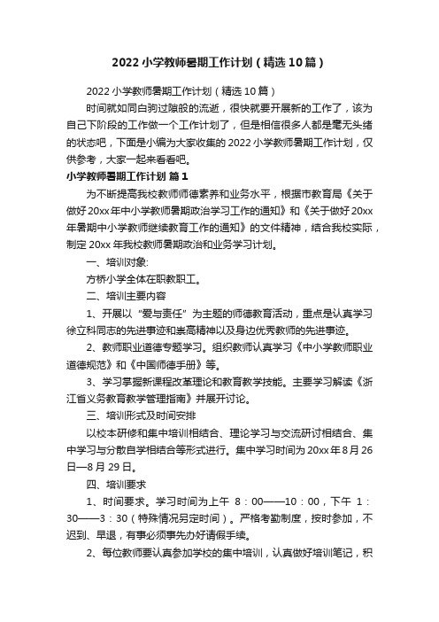 2022小学教师暑期工作计划（精选10篇）