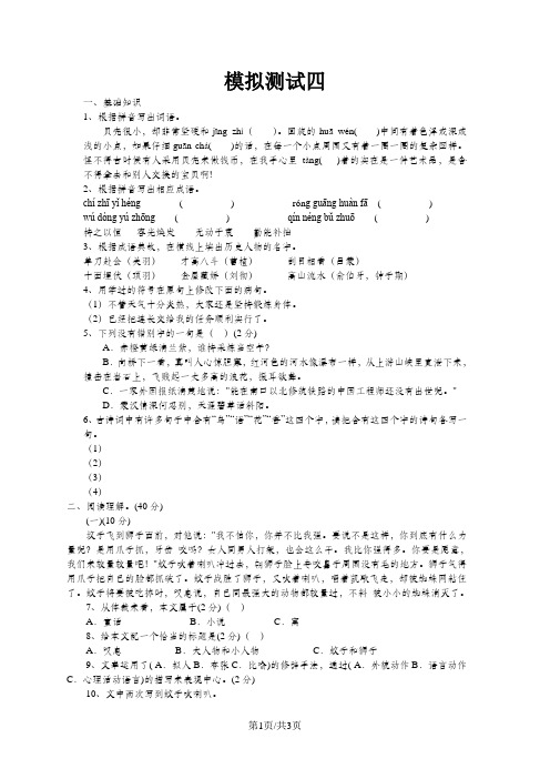 小升初语文冲刺试卷-2014D卷_通用版