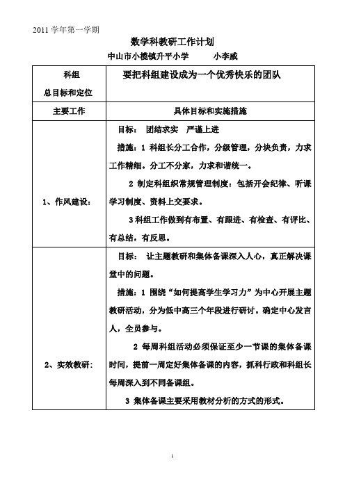 2011第一学期数学科组计划