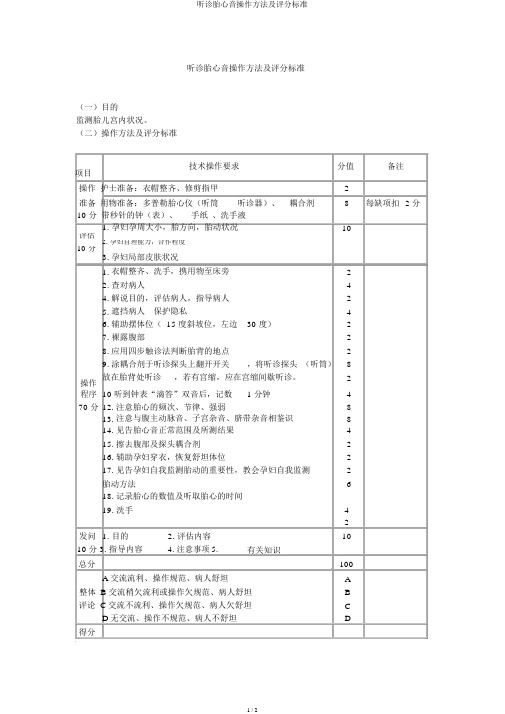 听诊胎心音操作方法及评分标准