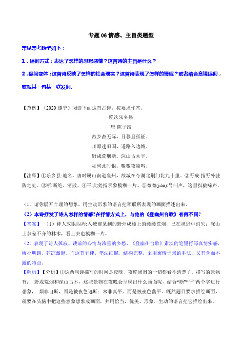 专题06情感、主旨类题型(解析版)初中语文诗歌鉴赏中考答题得分技巧