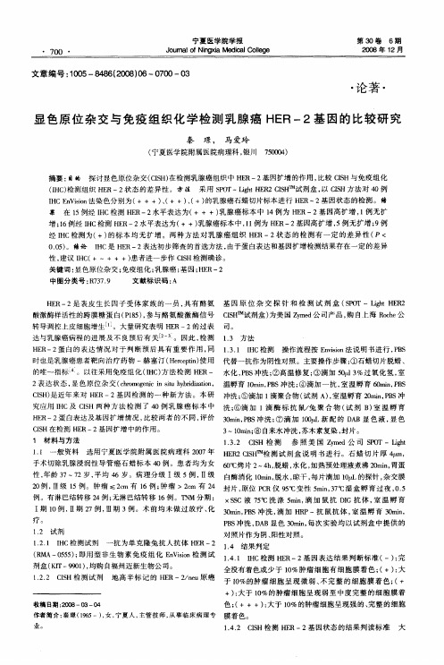 显色原位杂交与免疫组织化学检测乳腺癌HER-2基因的比较研究