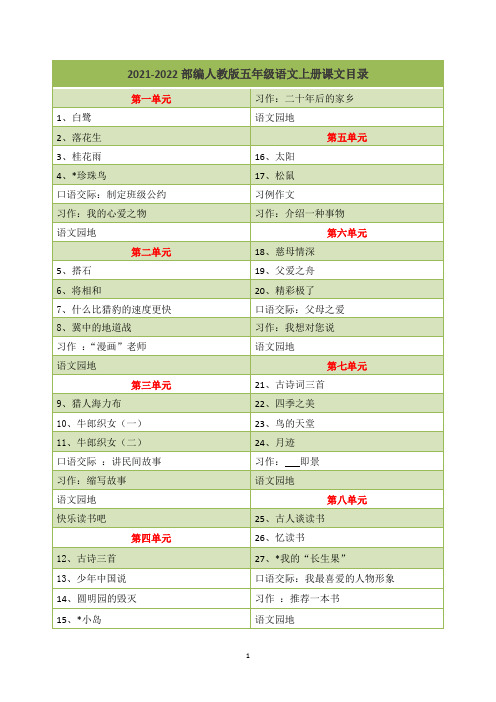 最新2021-2022部编人教版五年级语文上册全册教案教学设计(全册)