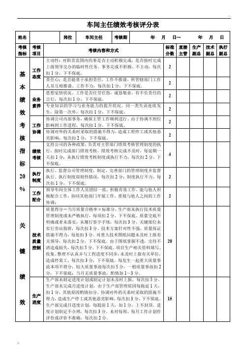 车间主任考核表