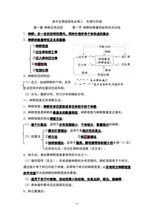 新人教版高中生物 选择性必修二 第1章第1节 种群的数量特征 知识点总结