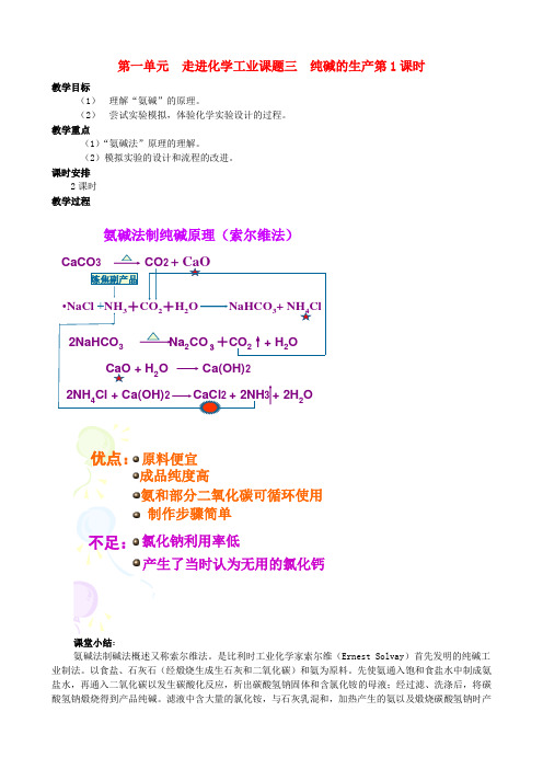 高中化学 课题三 纯碱的生产教 案新人教版选修2
