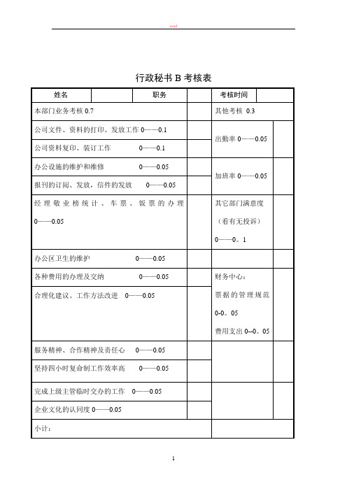 行政秘书B考核表