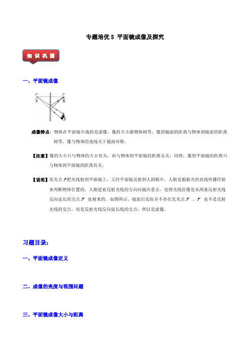 浙教版科学七下 专题5 第二章 平面镜成像及探究 单元重难点复习知识+习题巩固(含答案)