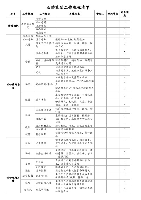 活动策划工作流程清单