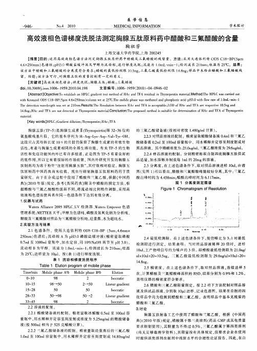 高效液相色谱梯度洗脱法测定胸腺五肽原料药中醋酸和三氟醋酸的含量