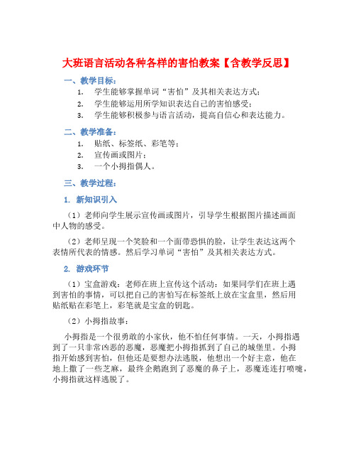 大班语言活动各种各样的害怕教案【含教学反思】