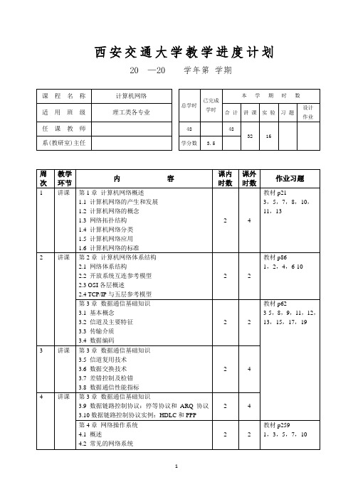 计算机网络  教学日历