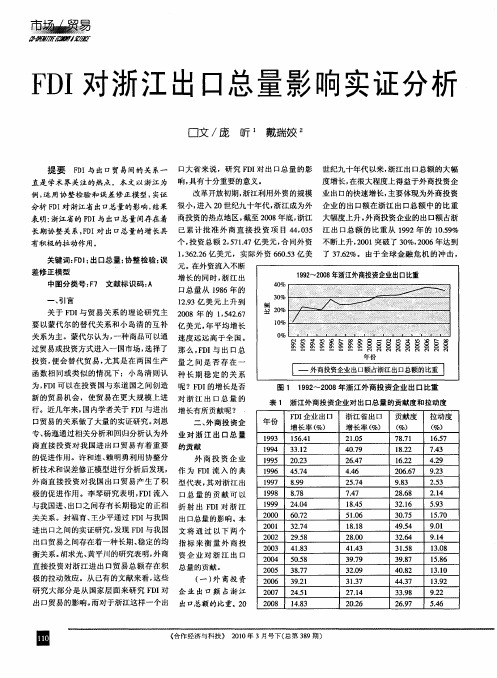 FDI对浙江出口总量影响实证分析