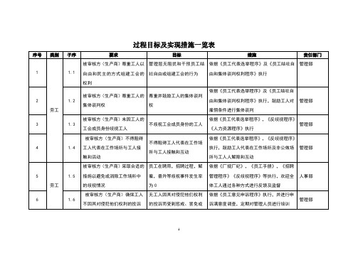 过程目标及实现措施一览表  2020年RBA 6.0 责任商业联盟行为准则