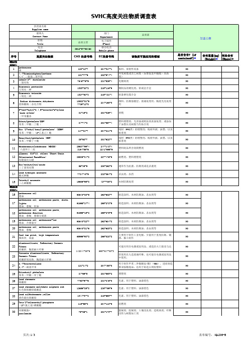 SVHC高度关注物质调查表