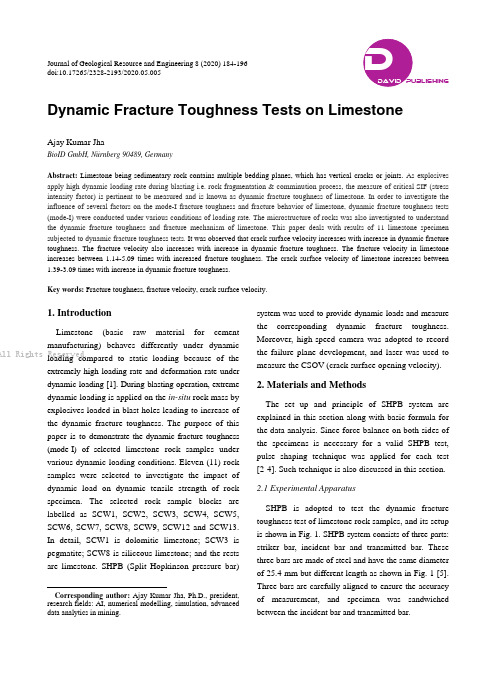 Dynamic Fracture Toughness Tests on Limestone