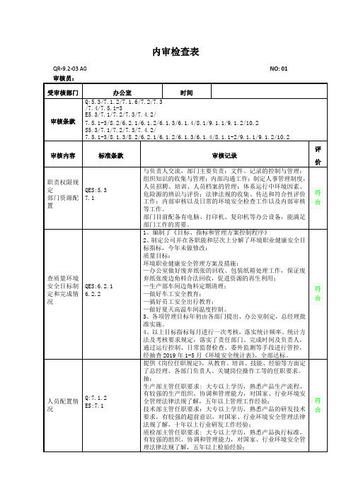 内审检查表-办公室