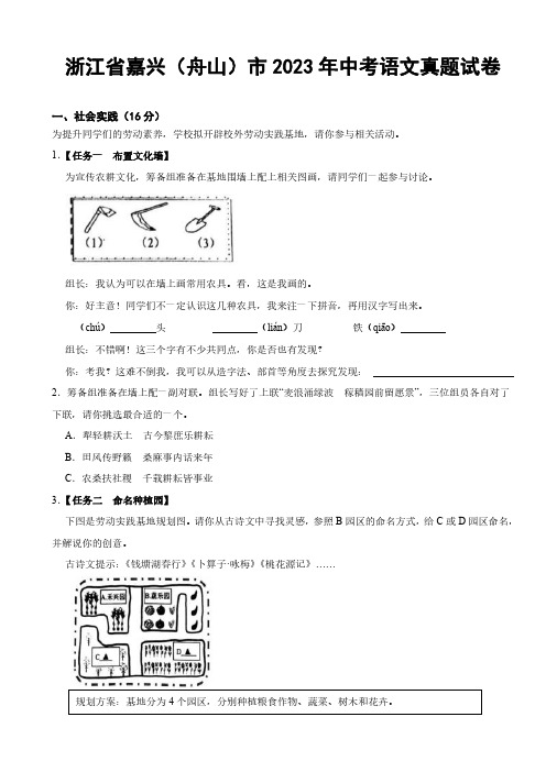 浙江省嘉兴(舟山)市2023年中考语文真题试卷(附参考答案)