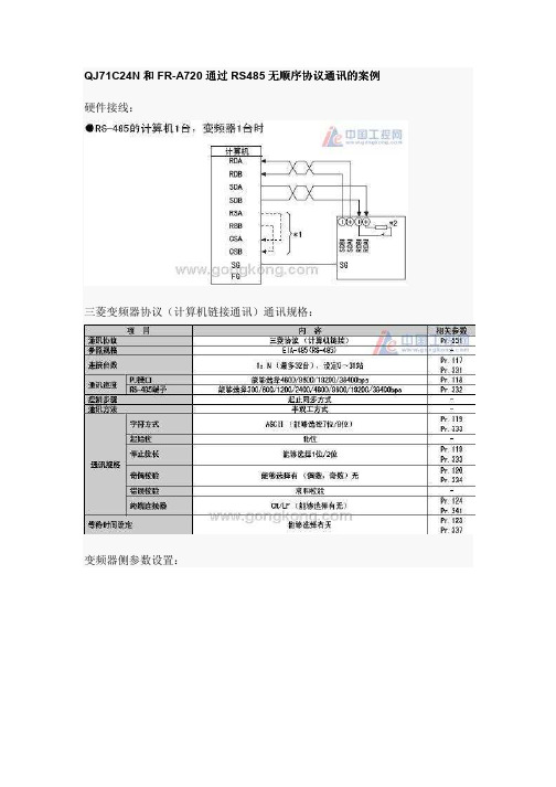 QJ71C24N和FR-A700通过RS485无顺序协议通讯的案例