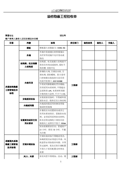 装修隐蔽工程验收单(新版)