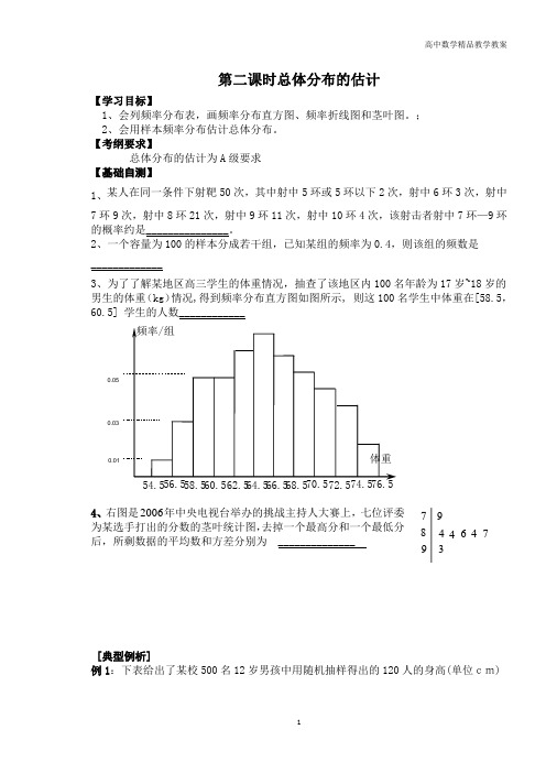 高考数学一轮复习专题教案—第二课时 总体分布的估计