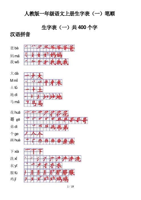 人教版一年级语文上册生字表笔顺表(Word)格式7