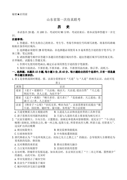 2020届山东省高三第一次仿真联考历史试题