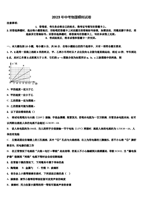 福建省厦门市思明区双十中学2023年中考物理仿真试卷含解析