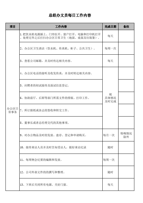 文员每日工作清单