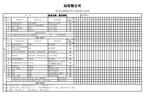 激光焊机保养记录表