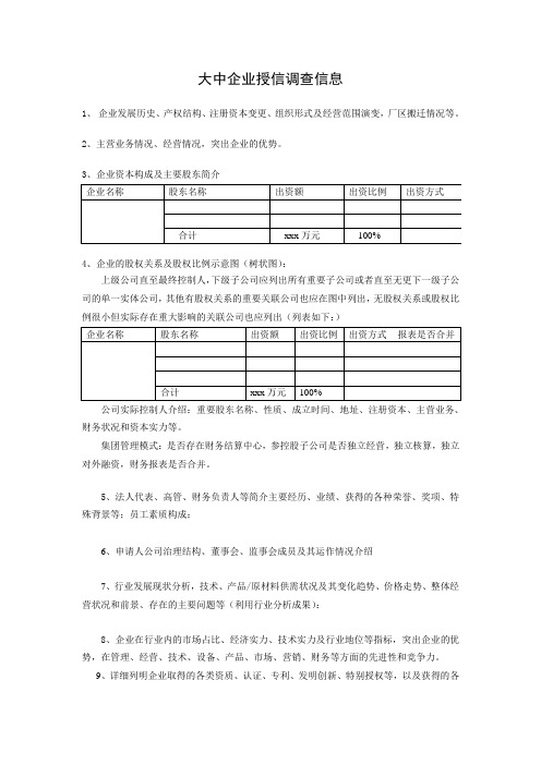 大中企业授信调查信息表