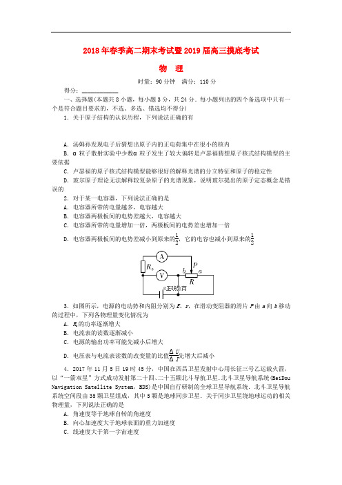 湖南省师大附中高三物理摸底考试试题