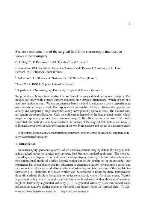 Surface reconstruction of the surgical field from stereoscopic microscope views