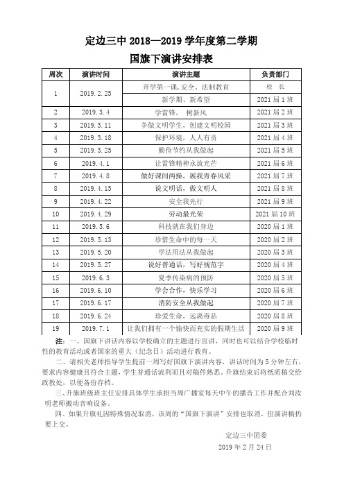 国旗下演讲安排表2018-2019第二学期