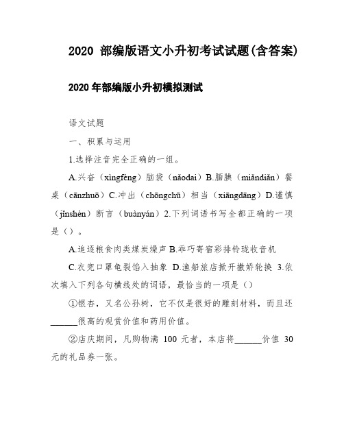 2020部编版语文小升初考试试题(含答案)