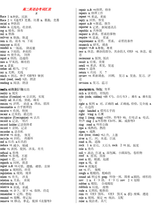高二英语会考词汇表