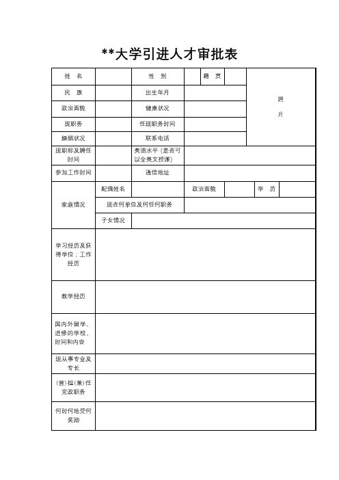 北京外国语大学引进人才审批表【模板】