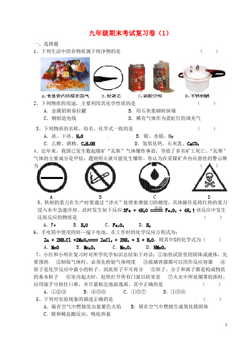 江苏省无锡市2012年秋九年级化学期末考试复习卷(1)(无答案) 新人教版