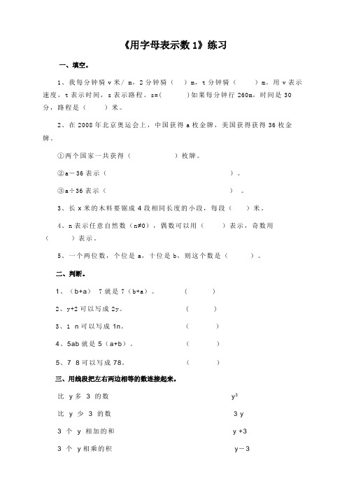 小学数学人教版五年级上册《第五单元第一课时用字母表示数1》练习题