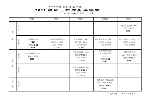 北京石油化工学院信息工程学院2011级硕士研究生课程表【模板】